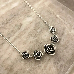 Silver Rose Floral Necklace - Elegant Women's Necklace